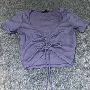 Zara Drawstring Front Ribbed Crop Top in Periwinkle Size Medium